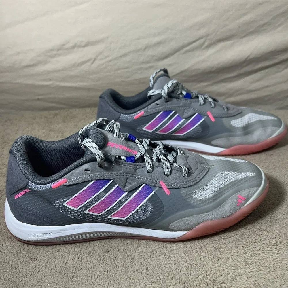 Adidas Fevernova IC Indoor Soccer Shoes Grey Pink IG3148 Mens 7‎ Womens 8